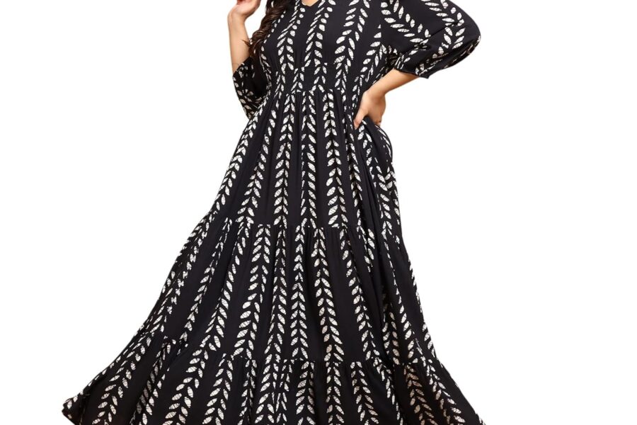 DEEBACO Plus Size Tiered Maxi Dress: Style & Comfort