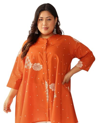 Janasya Orange Cotton Tunic for Plus Size: Your Summer Go-To