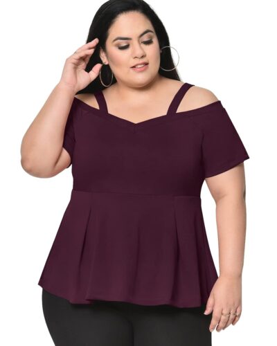 Wild U Wine Off Shoulder Peplum Top: Plus Size Style