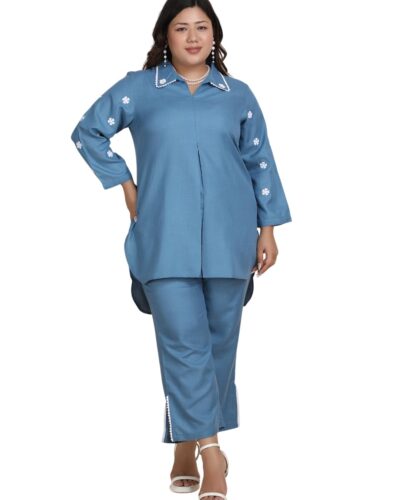Bani Women Blue Cotton Blend Co-ord: 60% Off Plus Size Style