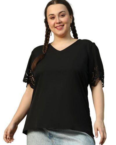 CLOCHOICE Pink Laser Cut Top: Western Plus Size Style