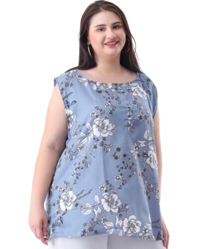 Generic Blue Floral Plus Size Sleeveless Top: A Steal at ₹387