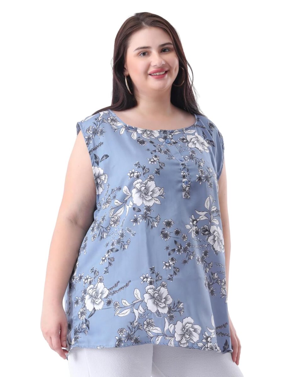Generic Blue Floral Plus Size Sleeveless Top: A Steal at ₹387