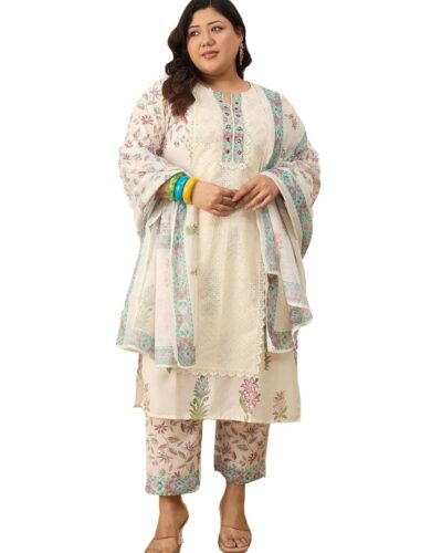 INDO ERA Off White Floral Plus Size Kurta Set: Your Next Festive Pick