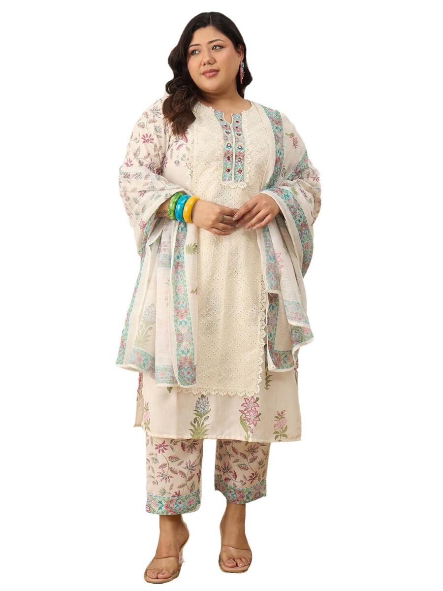 INDO ERA Off White Floral Plus Size Kurta Set: Your Next Festive Pick