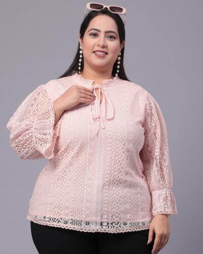 Style Quotient Peach Puff Sleeve Top: Western Style, Desi Heart