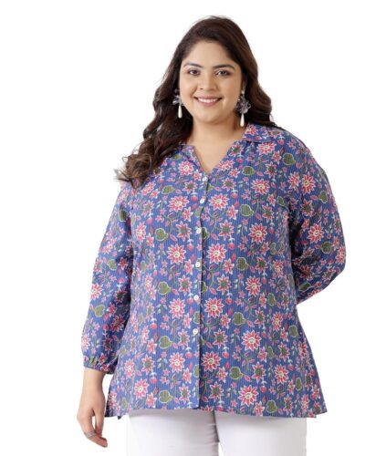 Stylum Plus Size Blue Floral Cotton Shirt: Your Summer Must-Have
