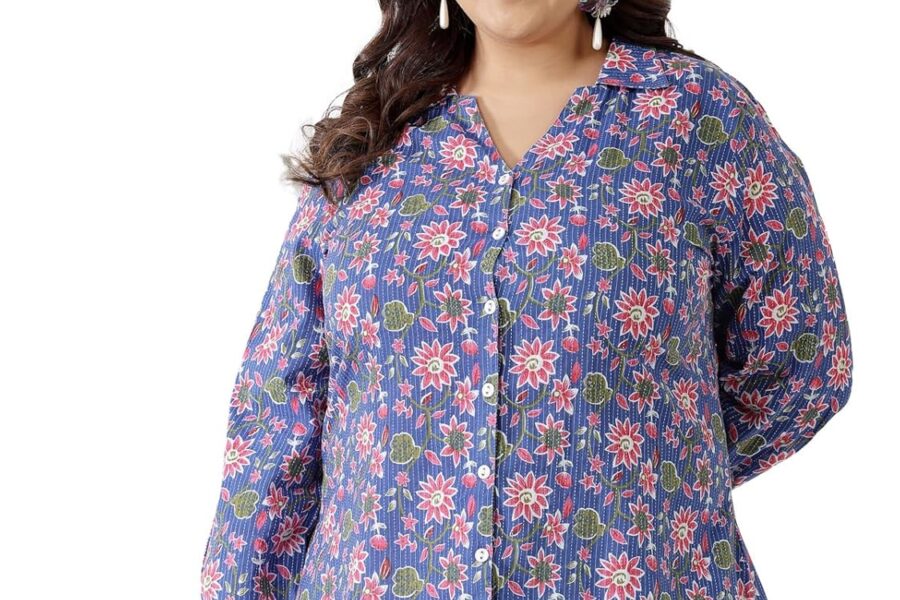 Stylum Plus Size Blue Floral Cotton Shirt: Your Summer Must-Have