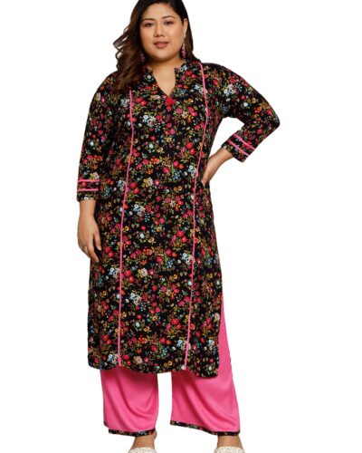 Tissu Plus Floral Rayon V-Neck Kurta Set: Your Plus Size Pick