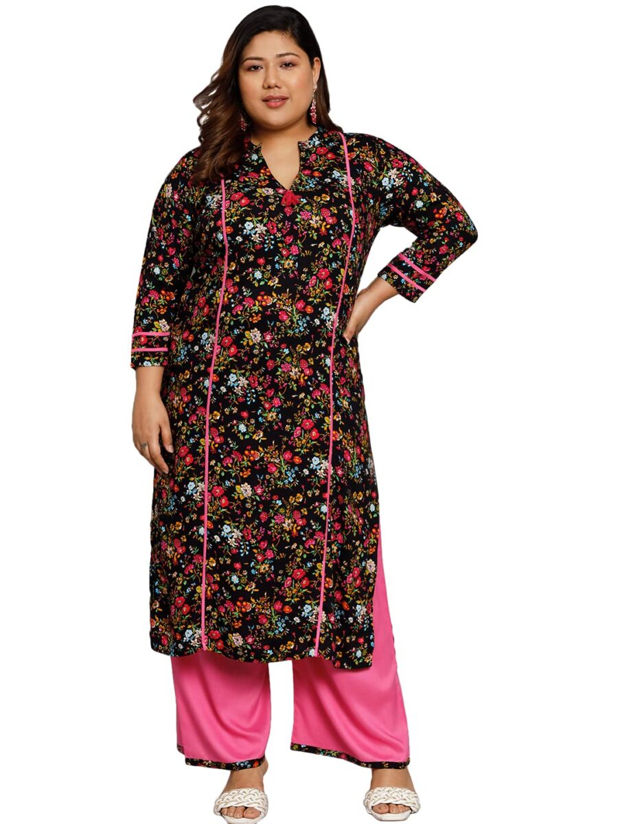 Tissu Plus Floral Rayon V-Neck Kurta Set: Your Plus Size Pick