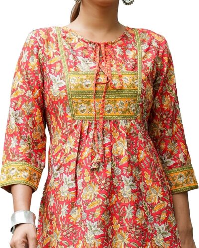 Yash Gallery Keyhole Neck Kurti: Red Floral Plus Size Steal!
