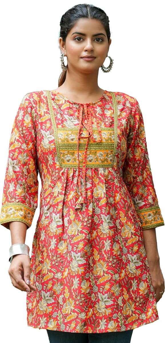 Yash Gallery Keyhole Neck Kurti: Red Floral Plus Size Steal!