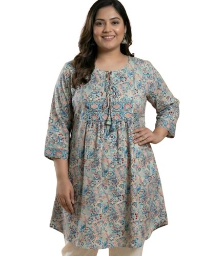 Yash Gallery Microfiber Keyhole Kurti: 77% Off Plus Size Style