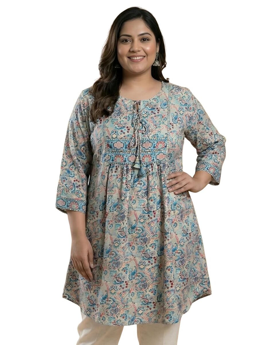 Yash Gallery Microfiber Keyhole Kurti: 77% Off Plus Size Style