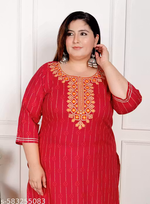 Meesho Steal: ₹638 Red Embroidered Cotton Kurti for Plus Size