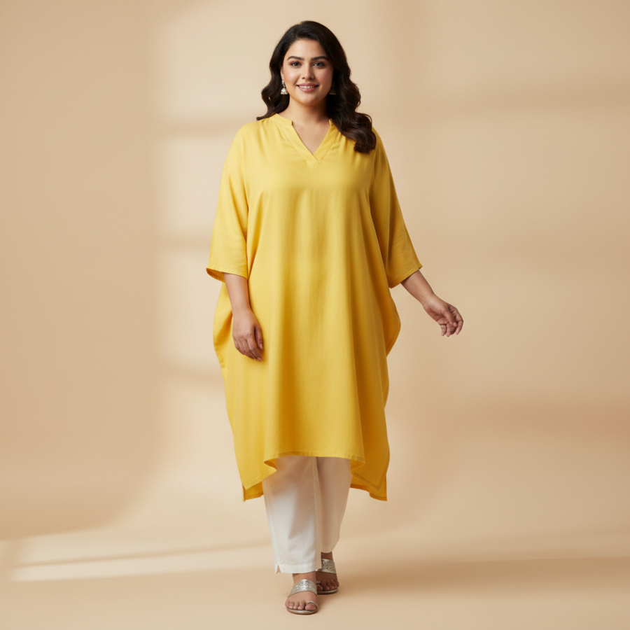 AKRITIK V-Neck Regular Fit Plus Size Kurti: Summer Steal at ₹559