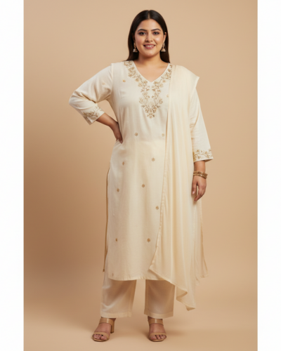 Amazon Brand – Myx V-Neck Embroidered Plus Size Kurta Set