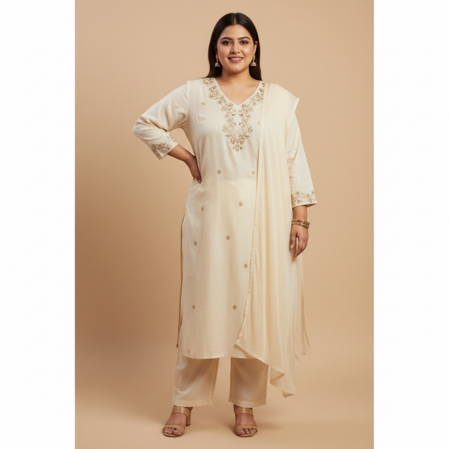 Amazon Brand – Myx V-Neck Embroidered Plus Size Kurta Set