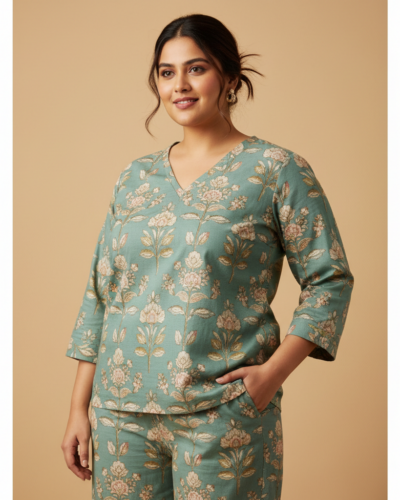 Bee M Pee Designer V-Neck Cotton Blend Plus Size Coord Set