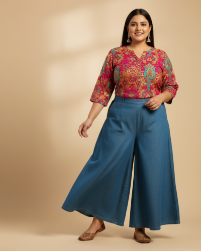 Comfy BENKILS Denim Palazzo Pants for Curvy Indian Women