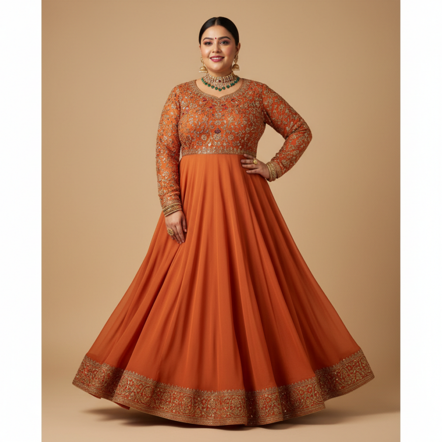 Glam Up with Madhuram Textiles Chinon Embroidery Gown