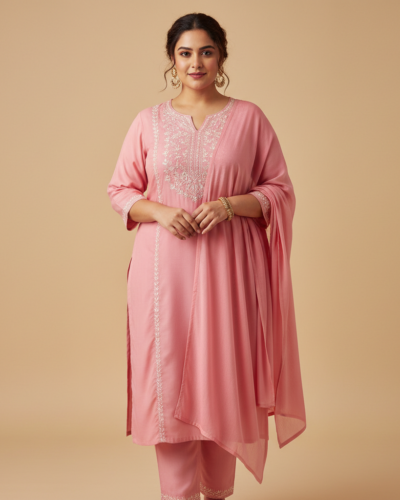 GoSriKi Pink Rayon Blend Plus Size Kurta Set: 70% Off!