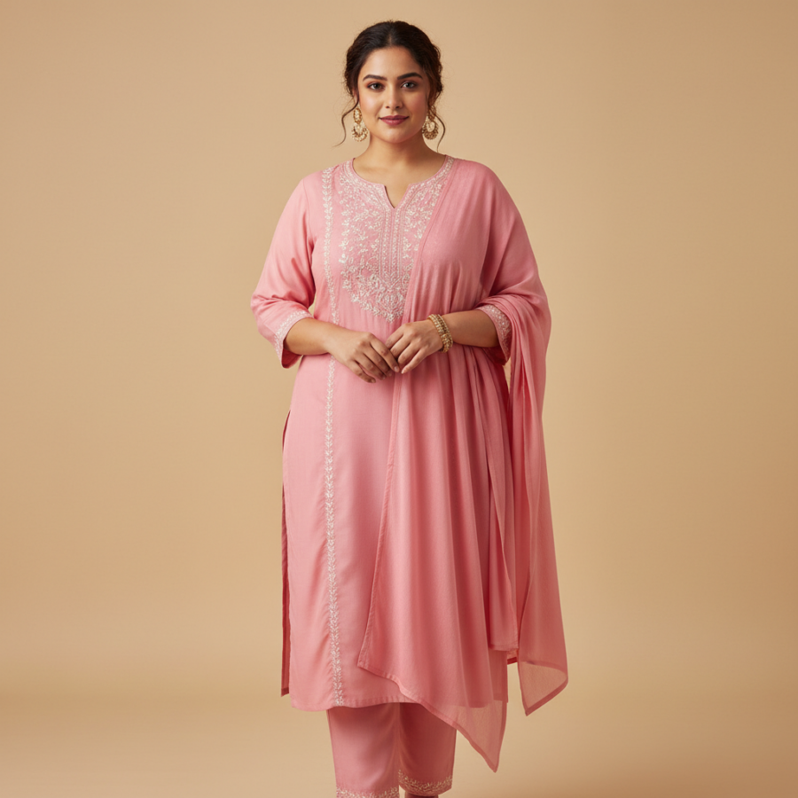 GoSriKi Pink Rayon Blend Plus Size Kurta Set: 70% Off!