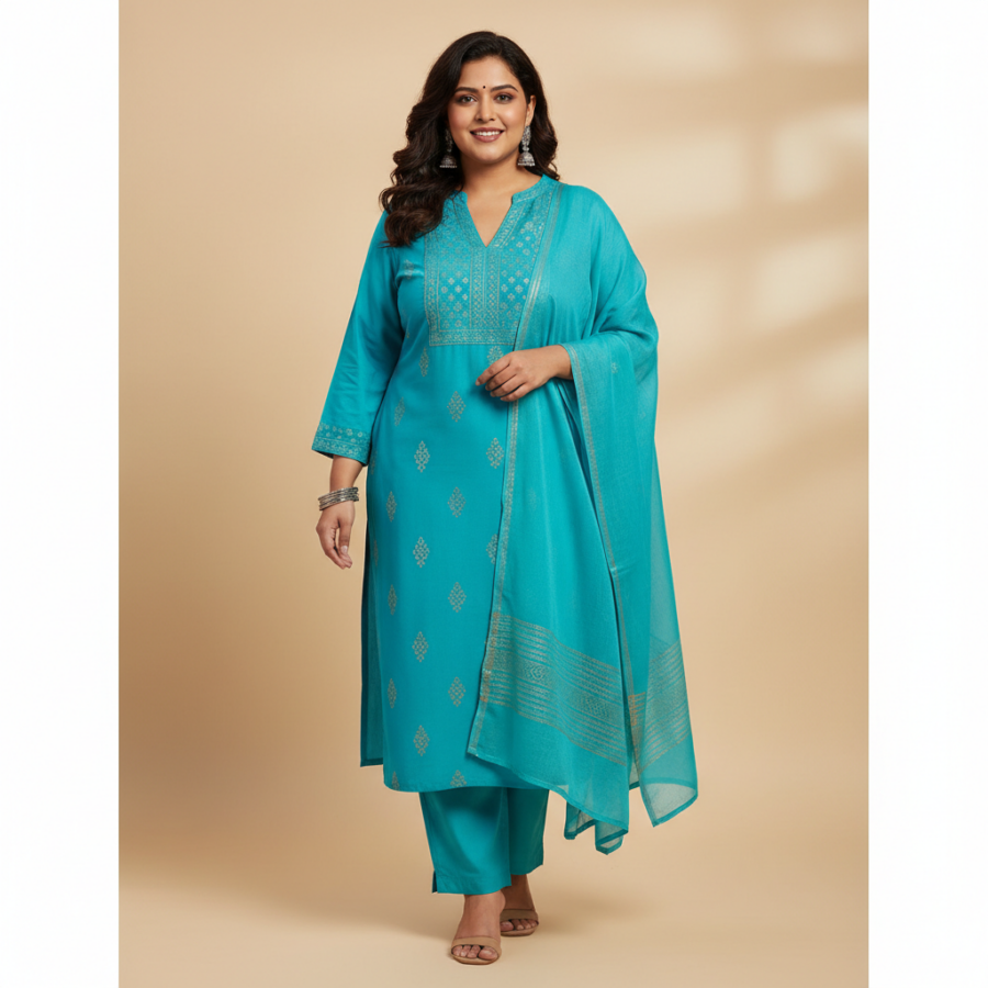 GoSriKi V-Neck Straight Kurta Set: Your Plus Size Summer Steal!