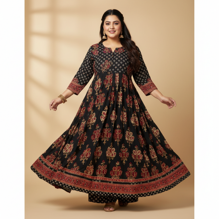 GRECIILOOKS Rayon Anarkali Plus Size Kurta Set: 53% Off!