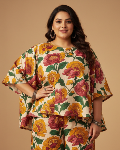 HERIN ENTERPRISE Floral Co-ord: Modern Khadi Cotton for Plus Size