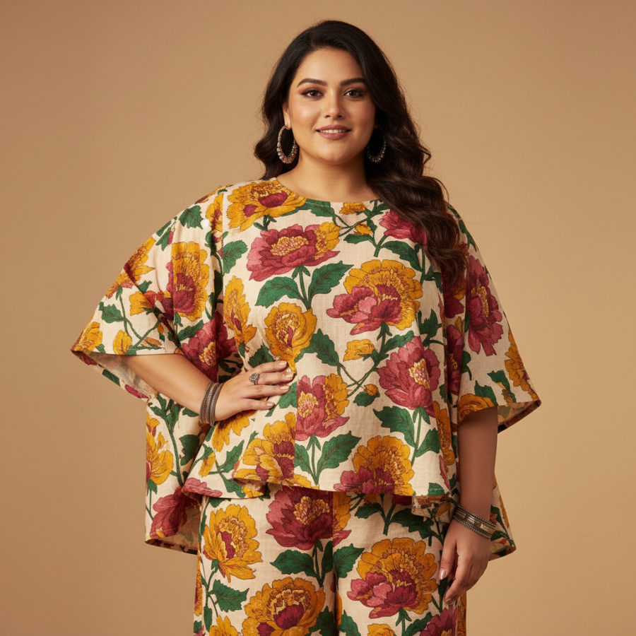 HERIN ENTERPRISE Floral Co-ord: Modern Khadi Cotton for Plus Size