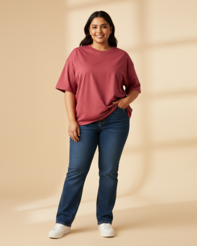 In Love Pinkish Red Oversized Cotton T-Shirt for Plus Size Comfort