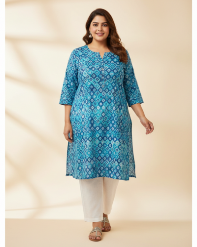 Indietoga Blue Geometric Tunic: Your Plus Size Summer Steal!