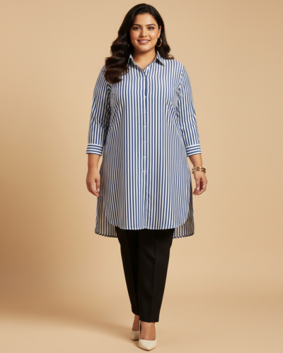 Indietoga Longline Slim Fit Stripe: Your Plus Size Power Pick