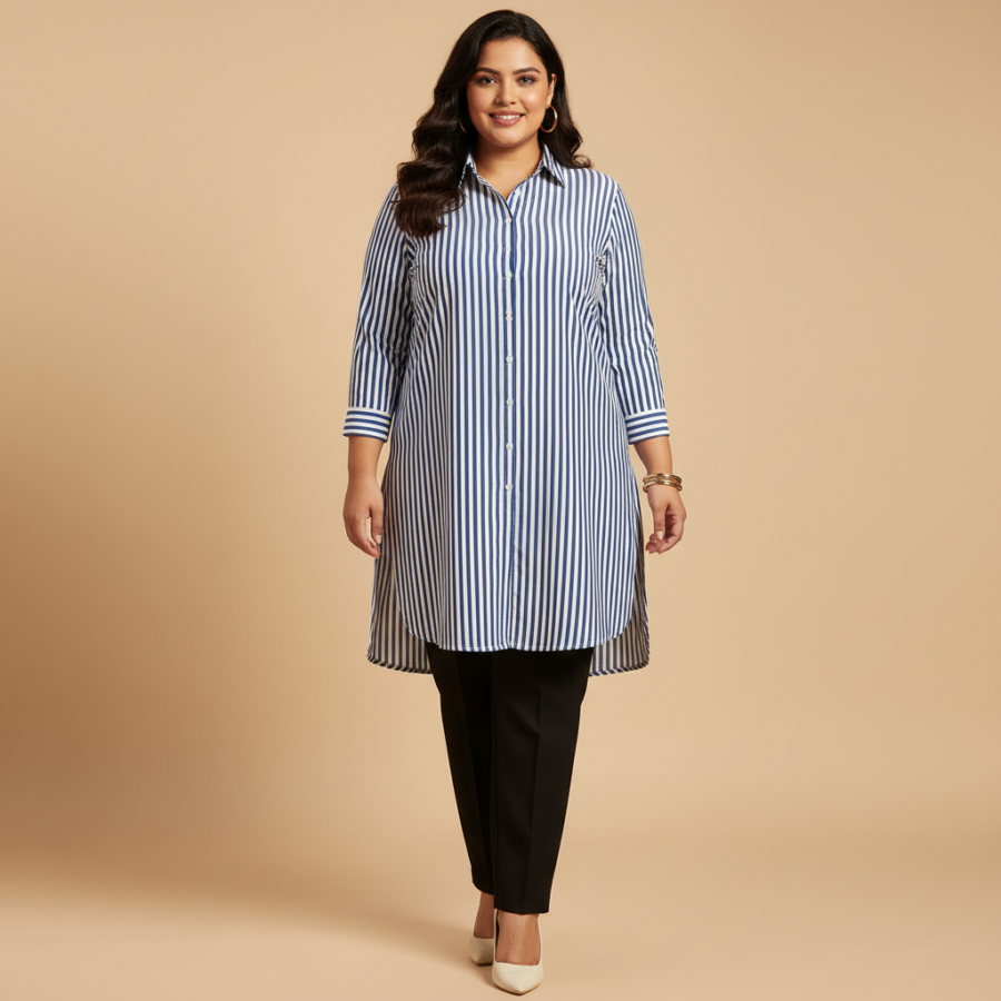 Indietoga Longline Slim Fit Stripe: Your Plus Size Power Pick