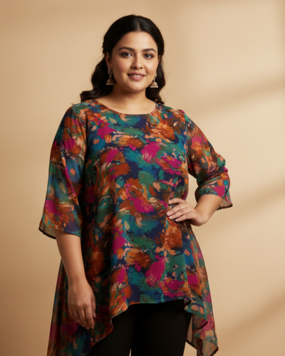 Indietoga Plus Size Top: Abstract Print Chic for ₹995!