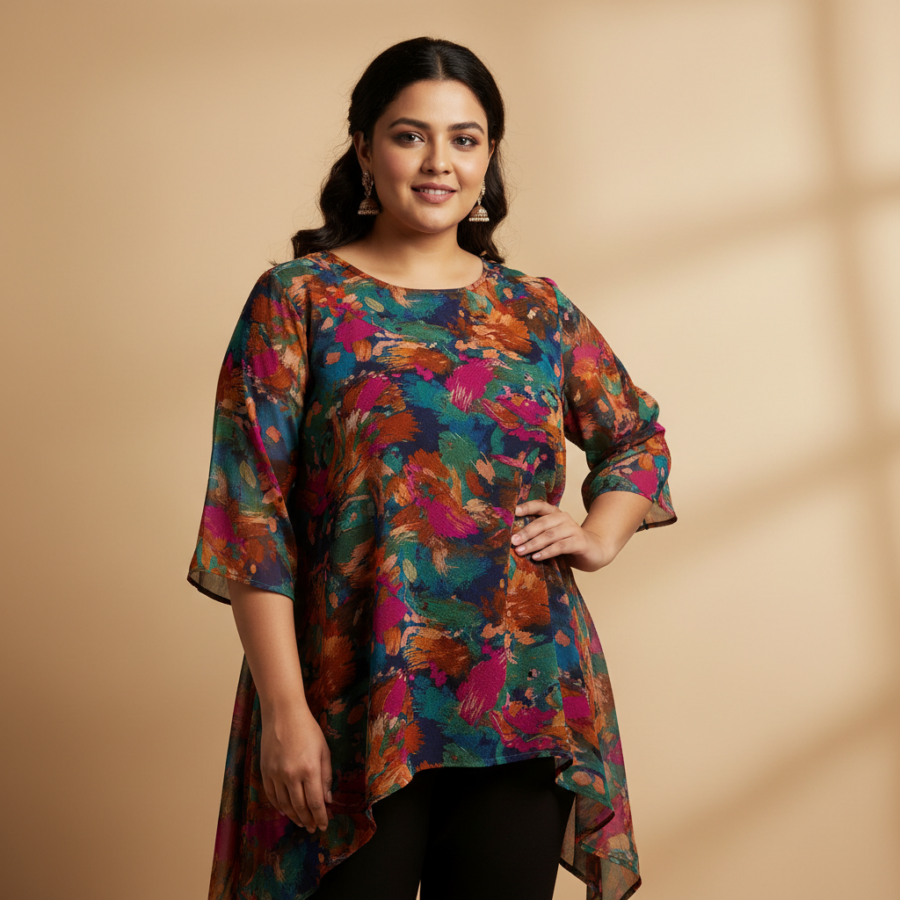 Indietoga Plus Size Top: Abstract Print Chic for ₹995!