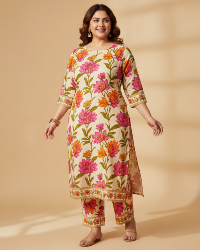 INDO ERA Floral Cotton Kurta Set: Your New Plus Size Summer Go-To