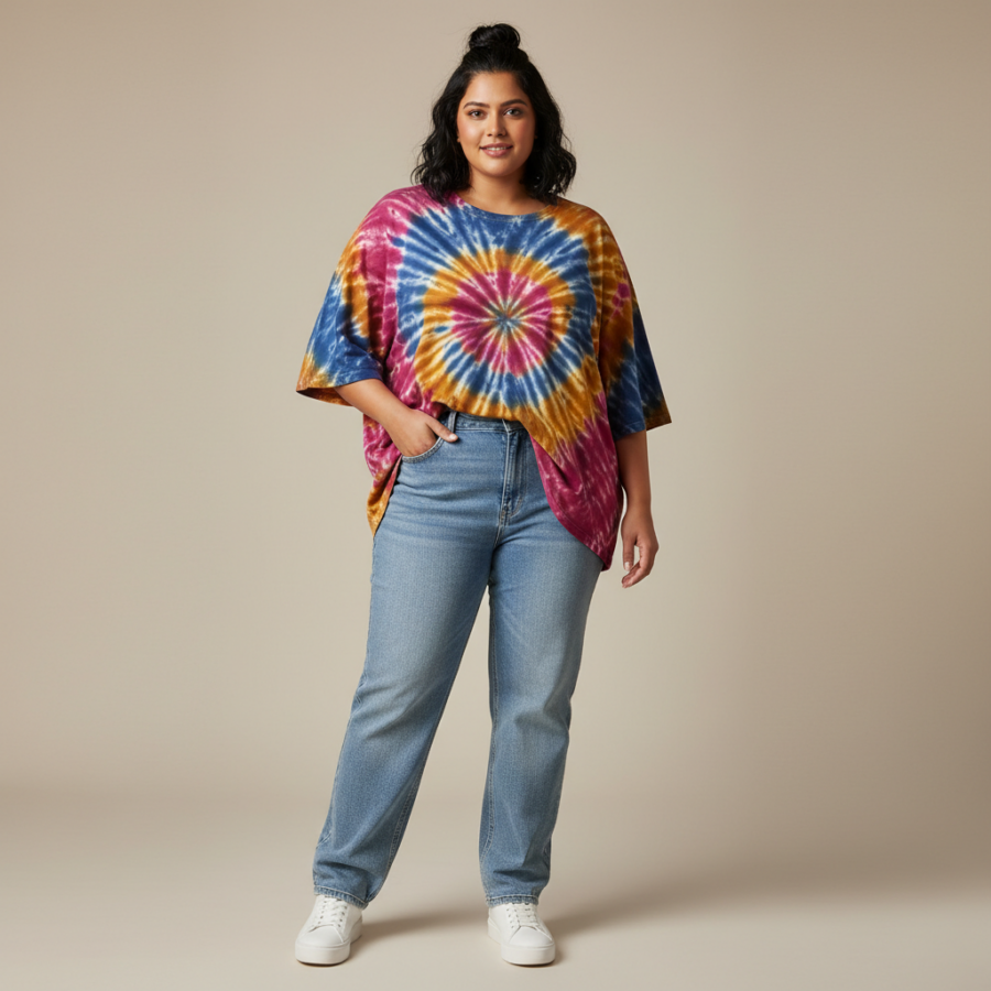 JUNEBERRY Oversized Cotton Tie-Dye Tee: Your New Plus Size Go-To