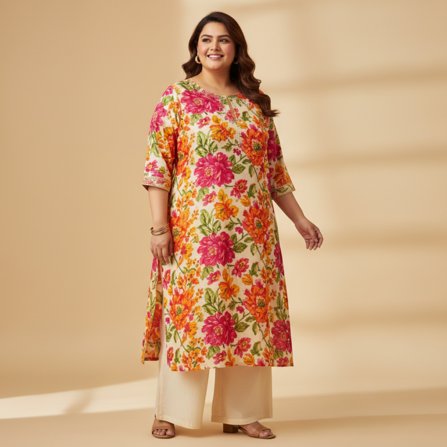 LABULY Plus Size Rayon Flower Printed Kurti: Steal at ₹500!