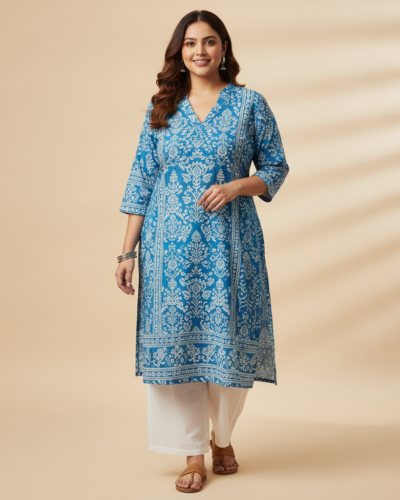 LABULY Pure Cotton V-Neck Plus Size Kurti: Your Summer Staple!