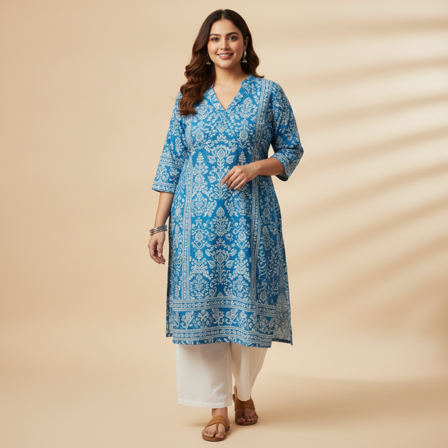 LABULY Pure Cotton V-Neck Plus Size Kurti: Your Summer Staple!
