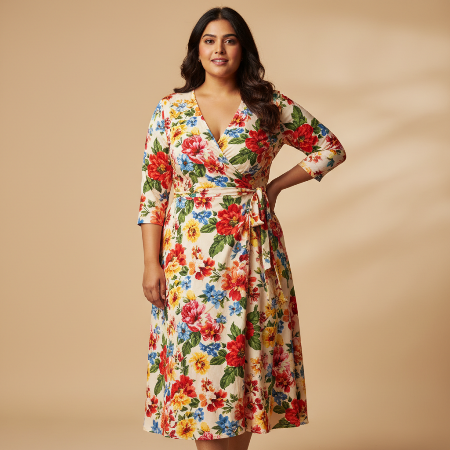 Miss Chase A+ Floral Wrap Midi Dress: Style & Comfort