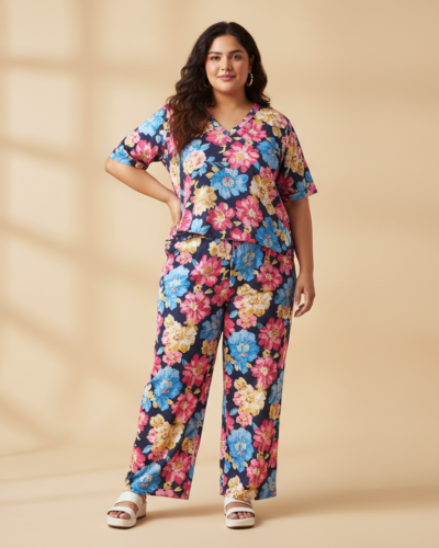 Mubeno Floral Polycotton V-Neck: Your ₹499 Plus Size Steal!