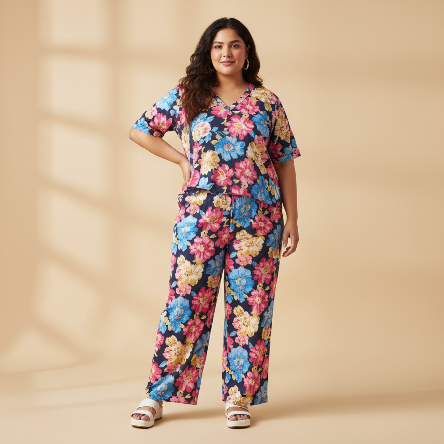 Mubeno Floral Polycotton V-Neck: Your ₹499 Plus Size Steal!