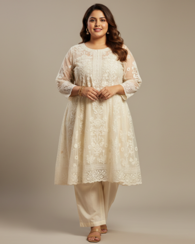 Myx Chikankari Organza Kurta Set: Plus Size Style at 54% Off!
