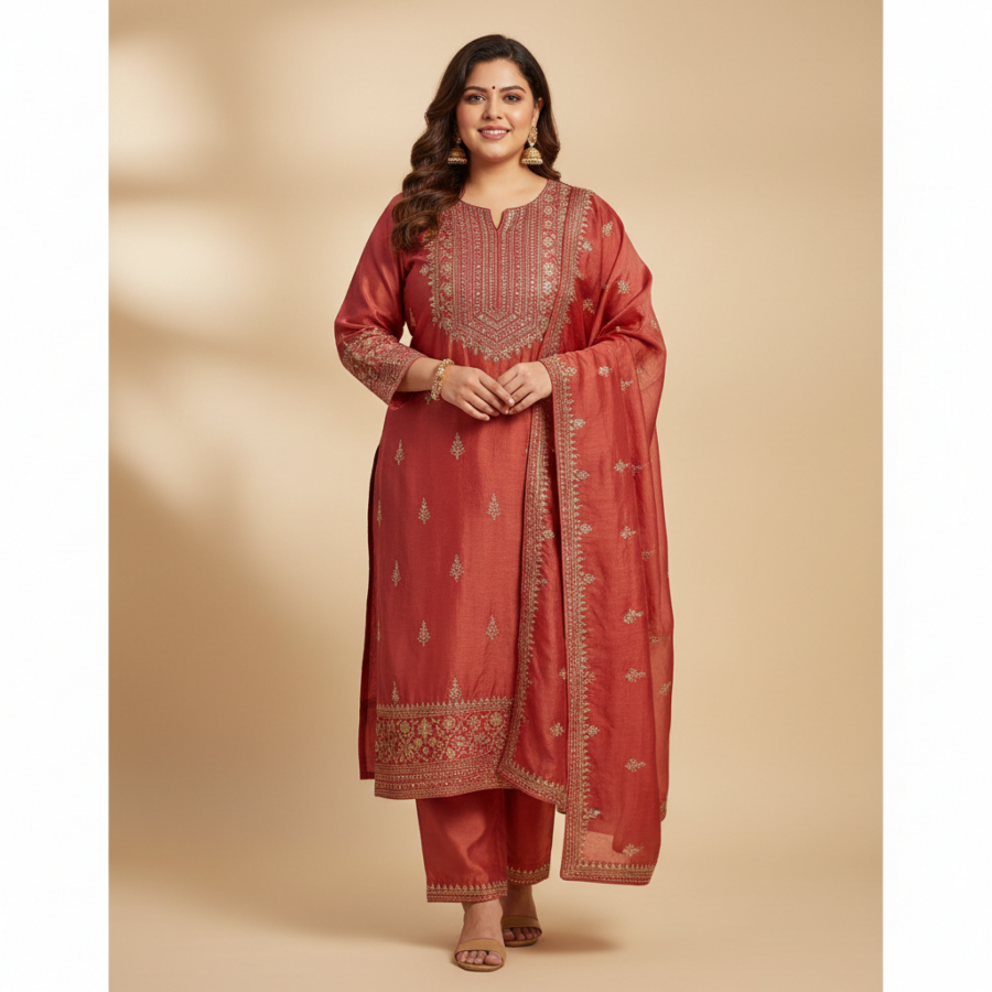 Naixa Art Silk Embroidered Kurta Set: Your Plus Size Festive Pick