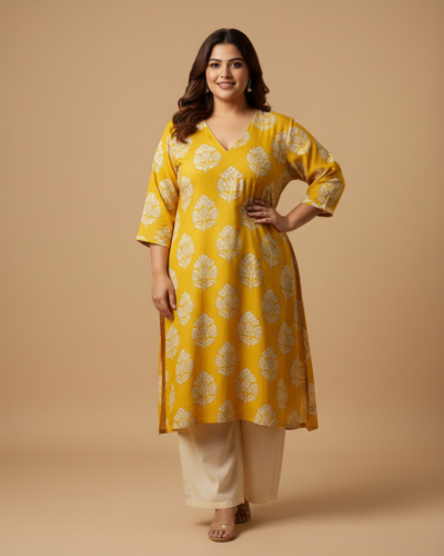 Naixa Rayon V-Neck Kurta Set: Your Plus Size Summer Steal!