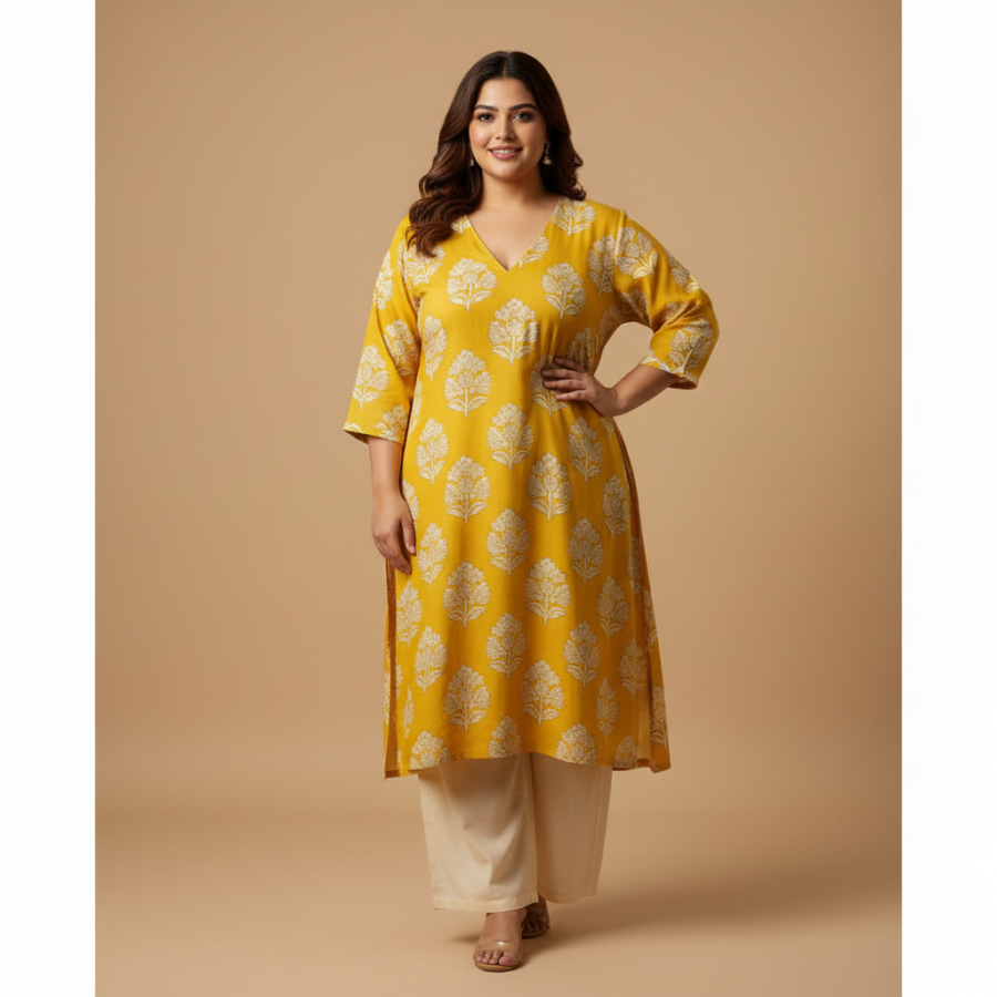 Naixa Rayon V-Neck Kurta Set: Your Plus Size Summer Steal!