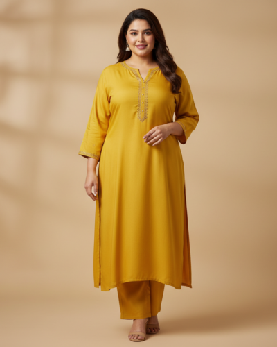 Naixa Yellow Rayon Kurta Set: Your Plus Size Festive Steal!